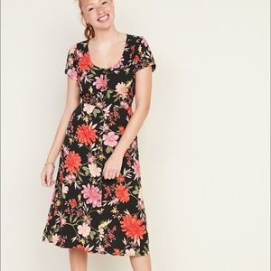 Old Navy floral printed fit and flare faux button front short sleeve midi dress